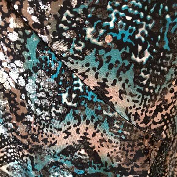 Dress Barn Shimmery Blouse: Soft Lightweight Top, Shiny Black Brown Teal, Size M - Picture 7 of 9